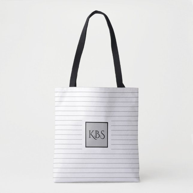 Chic grey pinstripes with monogram tote bag (Front)