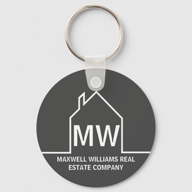 Chic Grey Real Estate Company Monogram Realtor Key Ring (Front)
