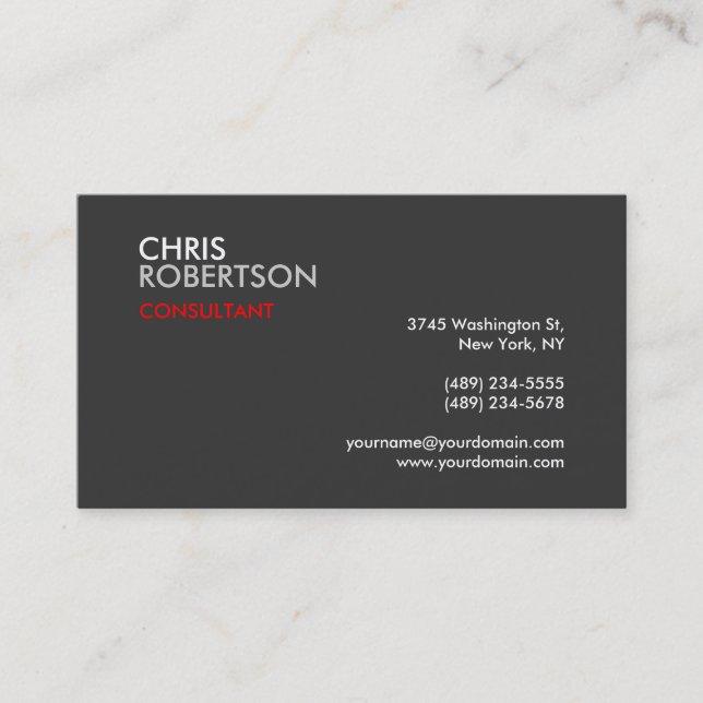 Chic Grey Red Attractive Business Card (Front)