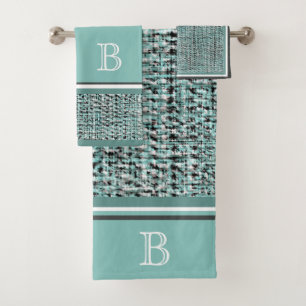 Chic Grey Seafoam Blue Green Boucle Pattern Custom Bath Towel Set