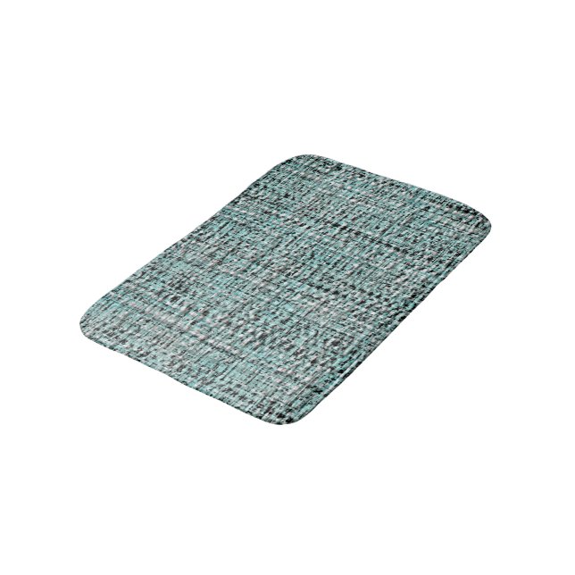 Chic Grey Seafoam Blue Green Boucle Woven Pattern Bath Mat (Angled)