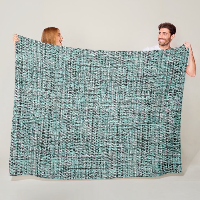 Chic Grey Seafoam Blue Green Boucle Woven Pattern Fleece Blanket (In Situ)