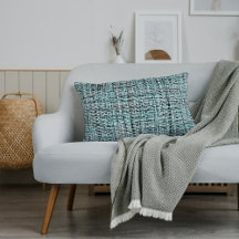 Chic Grey Seafoam Blue Green Boucle Woven Pattern