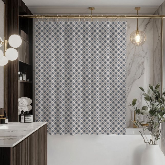 Chic Grey Shower Curtain Modern Plaid Statement (Coral Grey Shower Curtain Modern Plaid Statement)