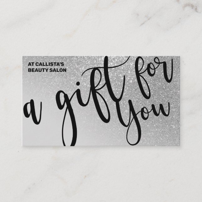 Chic Grey Silver Glitter Gradient Gift Certificate (Front)