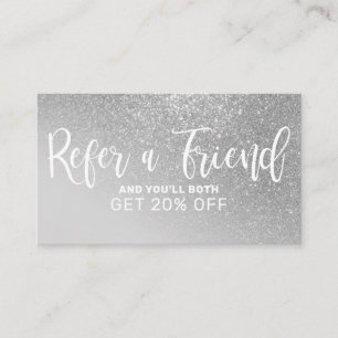 Chic Grey Silver Glitter Gradient Typography Referral Card