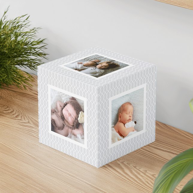 Chic Grey Trellis Pattern Photo Cube (Creator Uploaded)