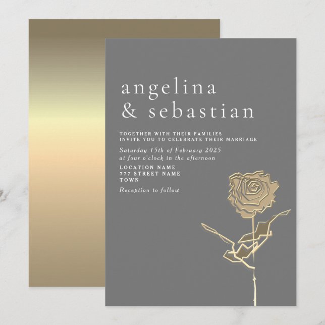 Chic Grey Wedding Invitation (Front/Back)