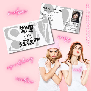 Chic Grey White Black with Photo Logo and Monogram Business Card