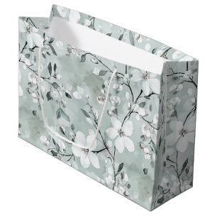 Chic Grey White Blue Floral Bridal Shower Large Gift Bag