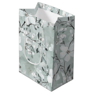 Chic Grey White Blue Floral Bridal Shower Medium Gift Bag