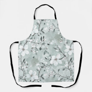 Chic Grey White Flowers Apron