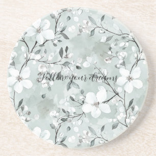 Chic Grey White Flowers Coaster