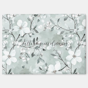 Chic Grey White Flowers Magnet