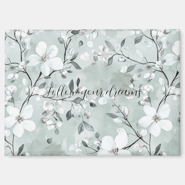 Chic Grey White Flowers Magnet (Front)