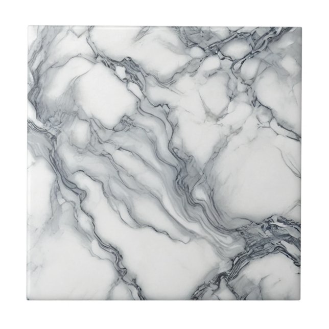 Chic Grey & White Marble Look Glamour Tile (Front)