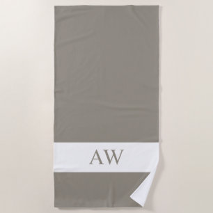 Chic Grey White Monogrammed Beach Towel