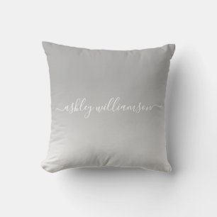 Chic Grey White Ombre Effect Monogram Name Cushion