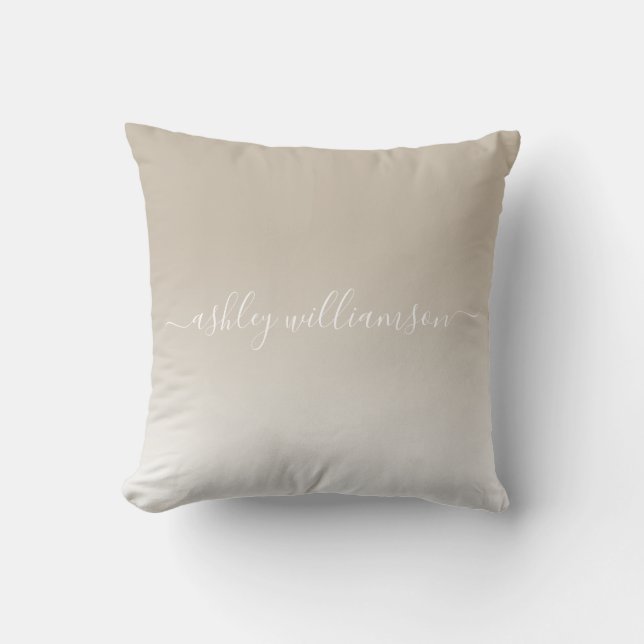 Chic Grey White Ombre Effect Monogram Name Cushion (Front)