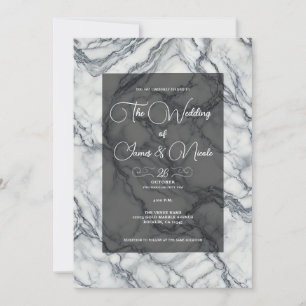Chic Grey & White Trendy Marble Glam Wedding  Invitation