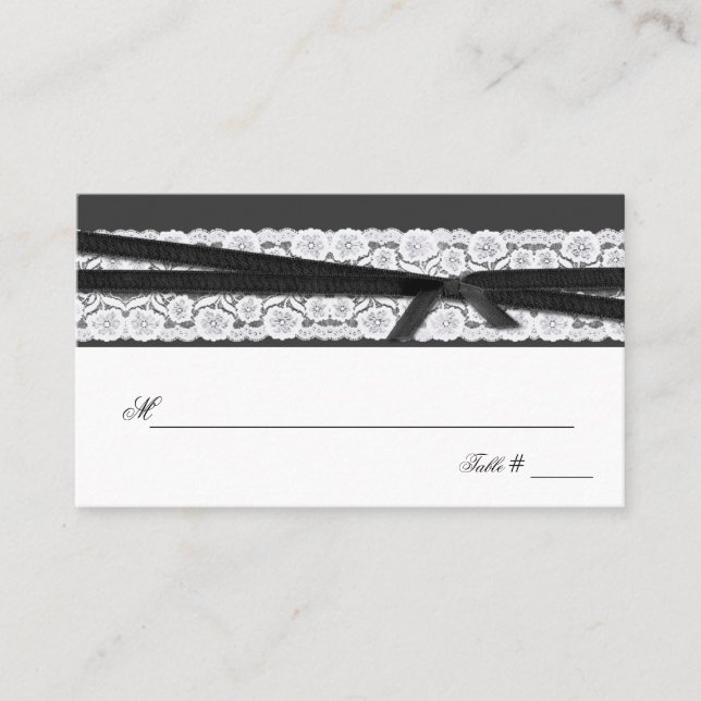 Chic Grey with White Lace Wedding Place Card (Front)