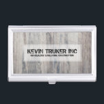 Chic Grey Wood Texture Woodwork Remodeling Business Card Holder<br><div class="desc">Simple grey weathered wood texture print with white geometric rectangular and customisable grungy text in black. Cool chic design.</div>