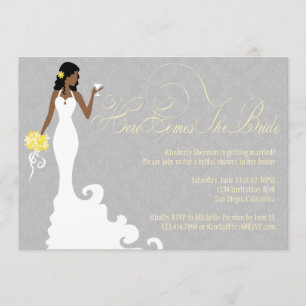 Chic Grey Yellow Here Comes the Bride Shower Invitation