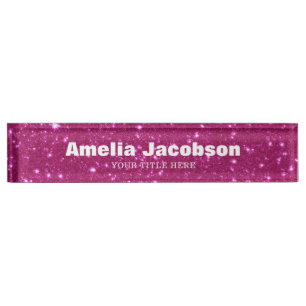 Chic Groovy Pink Glitter Personalized Name Nameplate