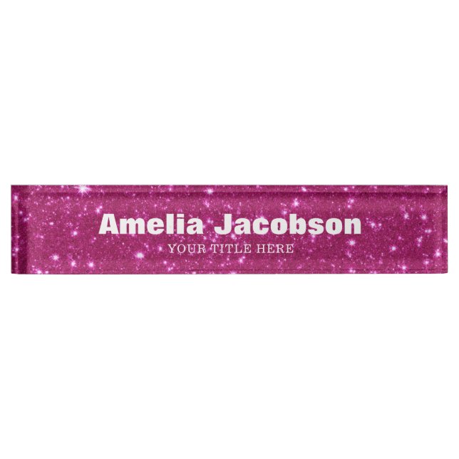 Chic Groovy Pink Glitter Personalized Name Nameplate (Front)