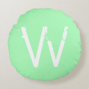 Chic Grunge Monogram Mint Green Round Cushion