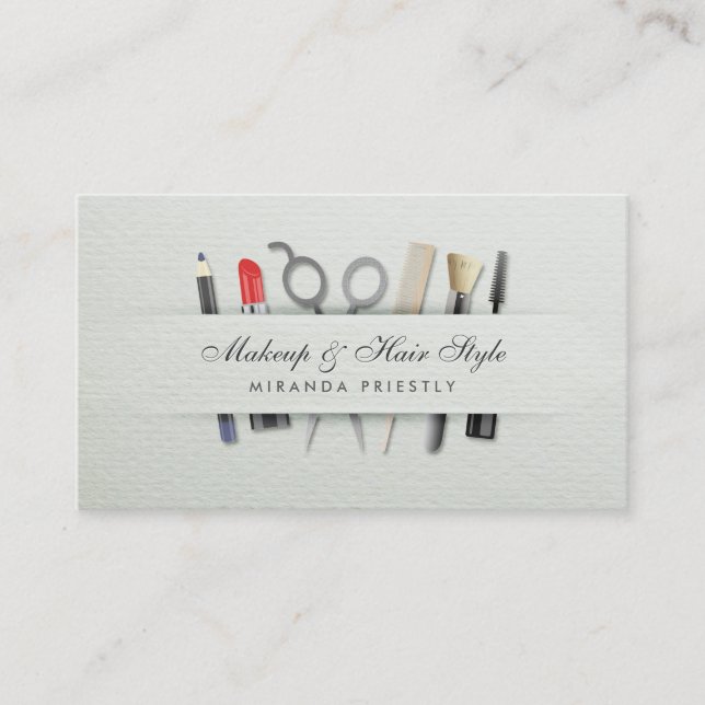 Chic Hair stylist and Makeup Artist Paper Texture Business Card (Front)