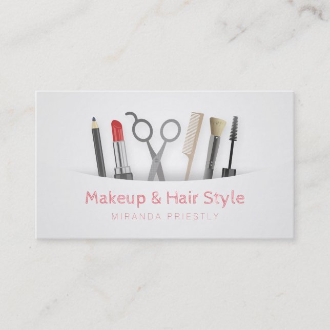 Chic Hair stylist Makeup Tools & Brushes White Appointment Card (Front)