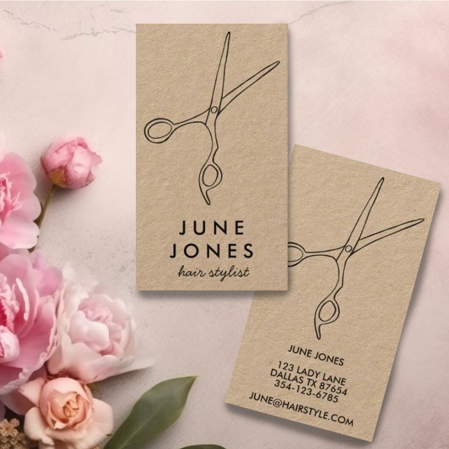 Chic Hair Stylist Salon Scissors Minimal Kraft Business Card (Creator Uploaded)