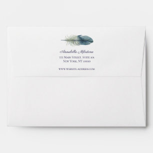 Chic Hand drawn blue grey watercolor feather Envelopes