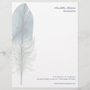 Chic Hand drawn blue grey watercolor feather V3 Letterhead Design