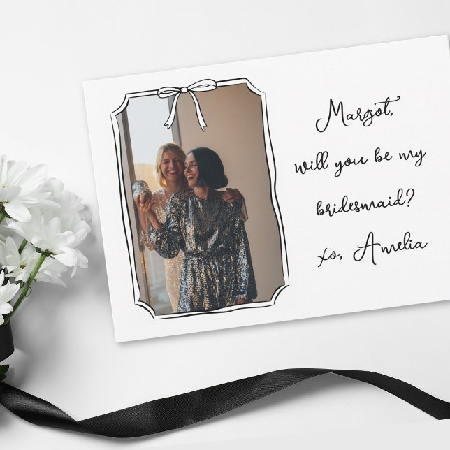 Chic Hand Drawn Bow Bridesmaid Proposal Photo Card (Creator Uploaded)