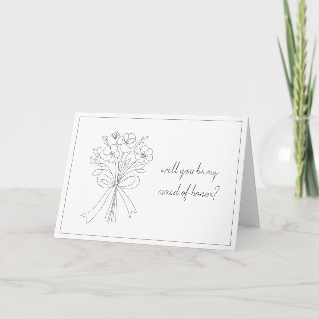 chic hand drawn bow & flower cute maid of honour   thank you card (Front)
