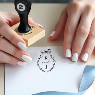 Chic Hand Drawn Bow & Ribbon Monogram Crest Rubber Stamp