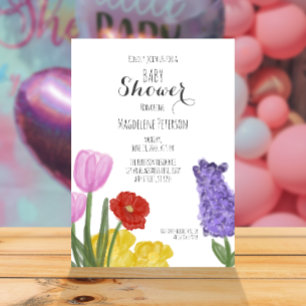 Chic Hand-Drawn Floral Baby Shower Watercolor Invitation