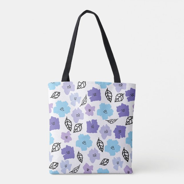 Chic Hand-Drawn Floral Pattern Tote Bag (Back)