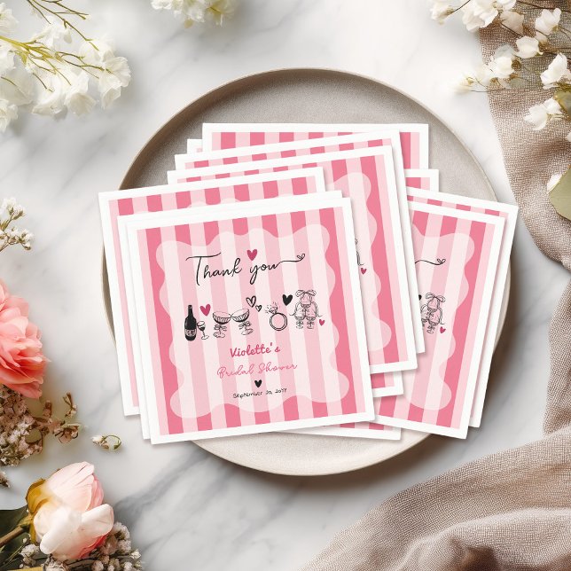 Chic Hand Drawn Pink Stripe Bridal Shower Napkin (Creator Uploaded)