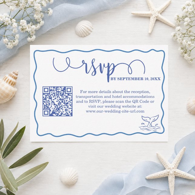 Chic Hand Drawn Sea Life Wedding QR Code RSVP  Card (Creator Uploaded)