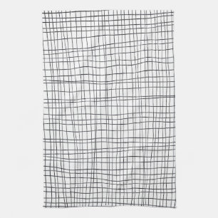 Chic hand drawn stripe grid black & white tea towel