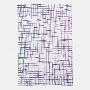Chic hand drawn stripe grid purple tea towel