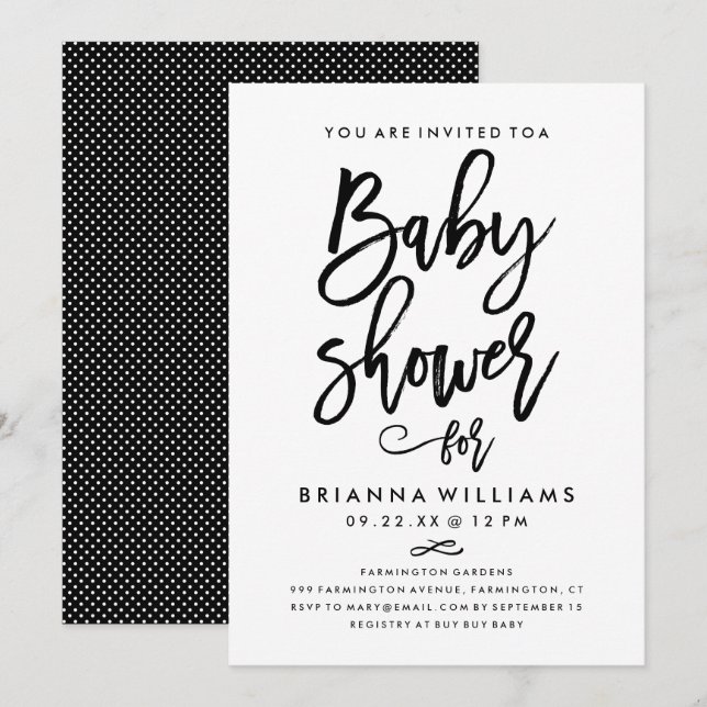 Chic Hand Lettered Baby Shower Invitation (Front/Back)