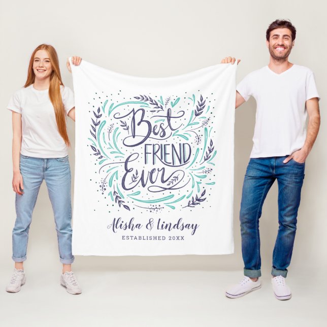 Chic Hand Lettered Best Friend Ever Personalised Fleece Blanket (In Situ)