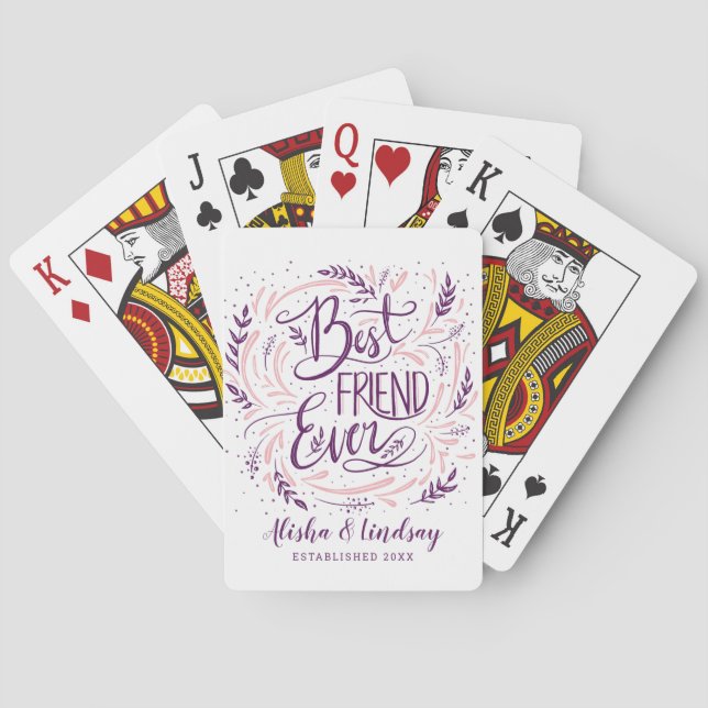 Chic Hand Lettered Best Friend Ever Personalised Playing Cards (Back)