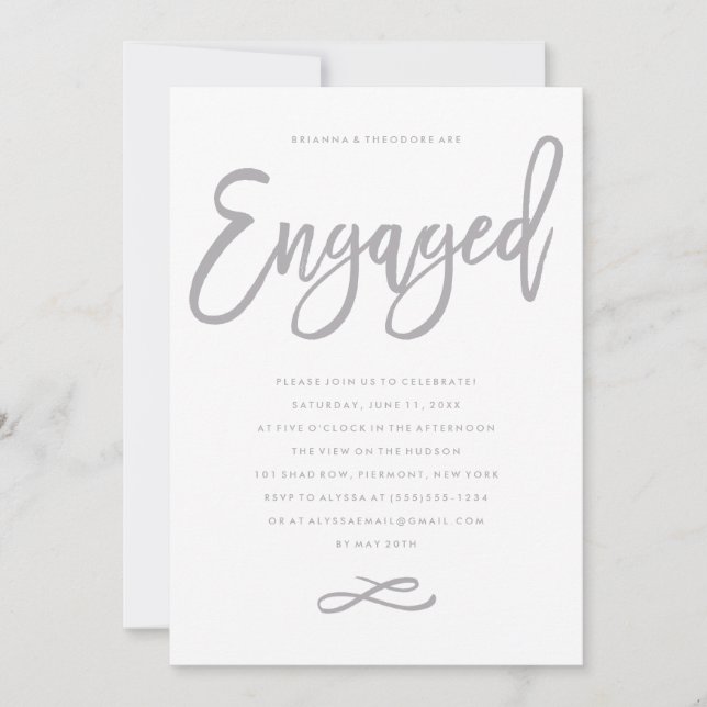 Chic Hand Lettered Engagement Party Invitation (Front)