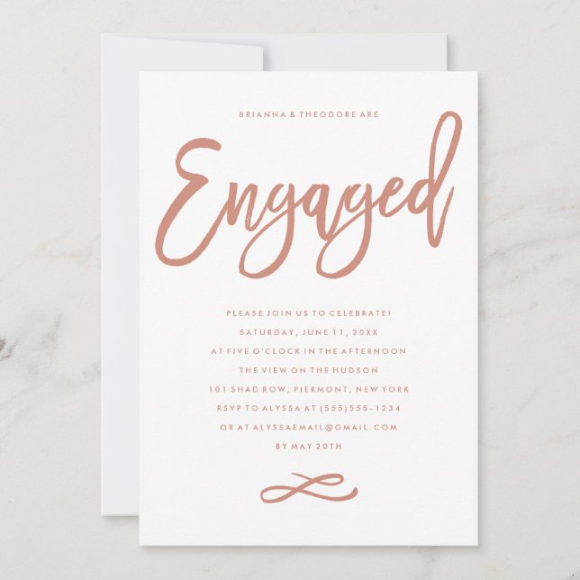 Chic Hand Lettered Engagement Party Invitation (Front)