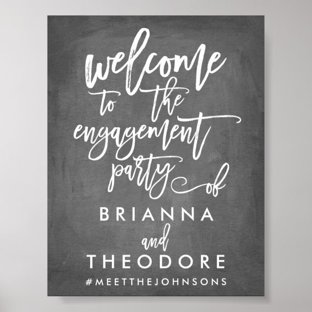 Chic Hand Lettered Engagement Welcome Sign (Front)